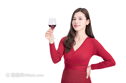 女性喝紅酒